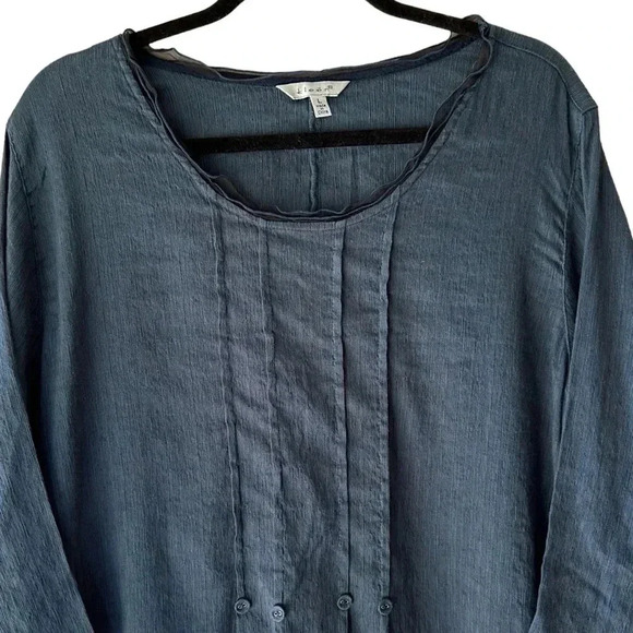 KLEĒN | NWOT | SILK & LINEN LONG SLEEVED PLEATED TOP BLOUSE | SIZE: LARGE - Picture 2 of 8
